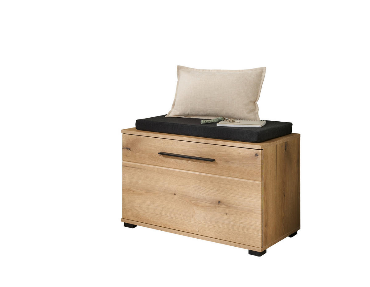 GARDEROBENBANK - Eichefarben/Schwarz, MODERN, Kunststoff (80/55/39cm) - MID.YOU