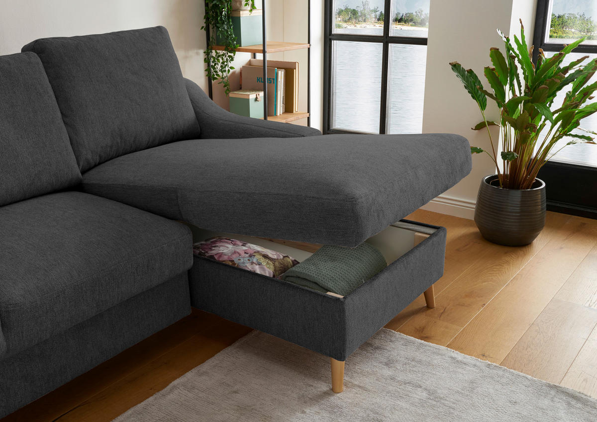 ECKSOFA in Mikrofaser Schwarz  - Blau/Schwarz, Design, Holz/Textil (228/150cm) - MID.YOU
