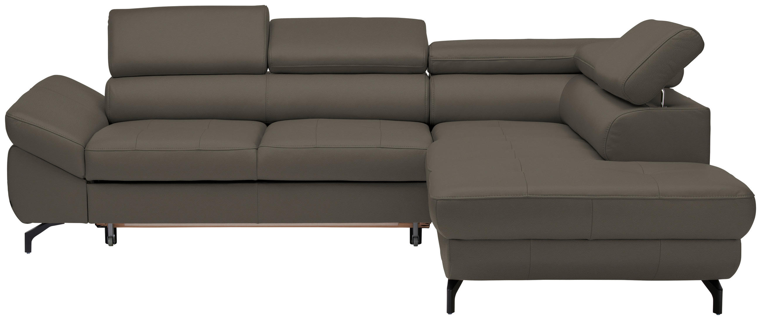 ECKSOFA in Echtleder Graubraun  - Graubraun/Schwarz, Design, Leder/Metall (270/220cm) - Novel