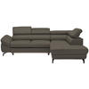 ECKSOFA in Echtleder Graubraun  - Graubraun/Schwarz, Design, Leder/Metall (270/220cm) - Novel