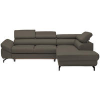 ECKSOFA in Echtleder Graubraun  - Graubraun/Schwarz, Design, Leder/Metall (270/220cm) - Novel