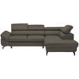 ECKSOFA in Echtleder Graubraun  - Graubraun/Schwarz, Design, Leder/Metall (270/220cm) - Novel