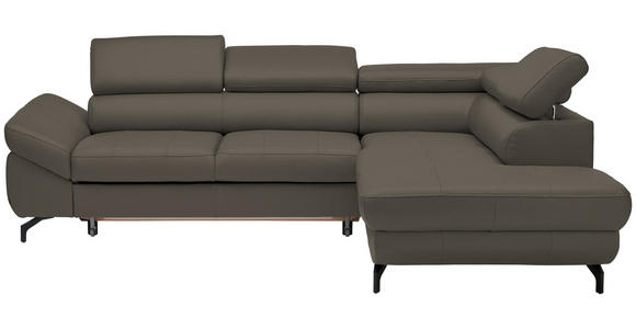 ECKSOFA in Echtleder Graubraun - Graubraun/Schwarz, Design, Leder/Metall (270/220cm) - Novel