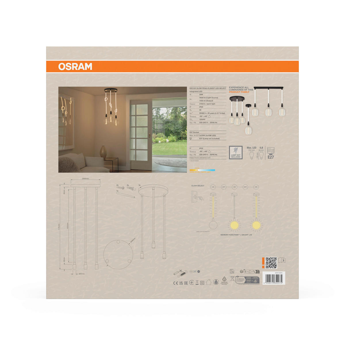 LED-HÄNGELEUCHTE 40/117,5 cm  - Schwarz, Basics, Metall (40/117,5cm) - Osram