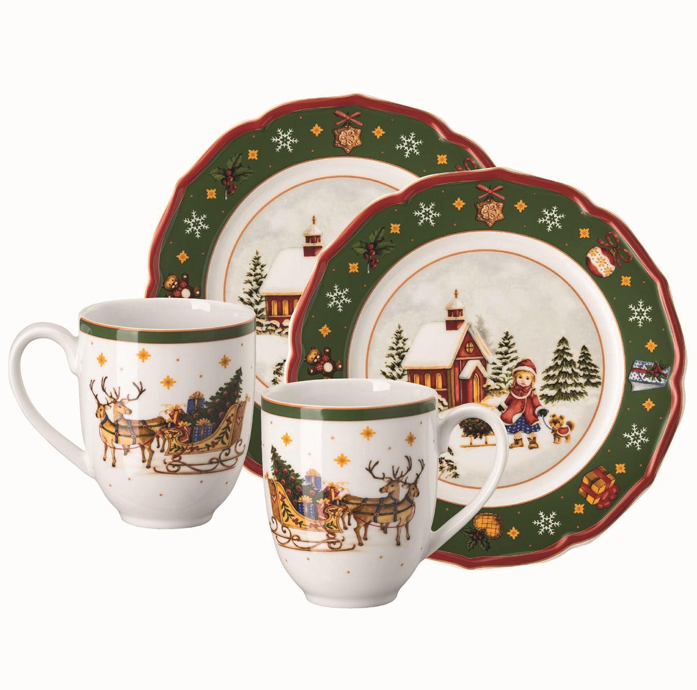 FRÜHSTÜCKSSERVICE Happy Wintertime 4-teilig  - Dunkelgrün/Weiß, Basics, Keramik - Hutschenreuther