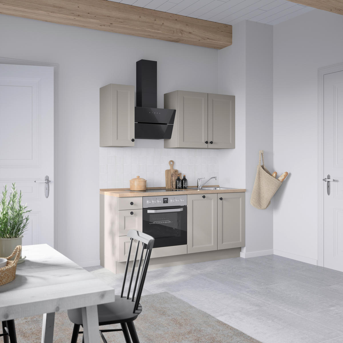 KÜCHENLEERBLOCK 180 cm   in Grau, Eiche dunkel  - Eiche dunkel/Schwarz, ROMANTIK / LANDHAUS, Holzwerkstoff/Metall (180cm) - Nobilia