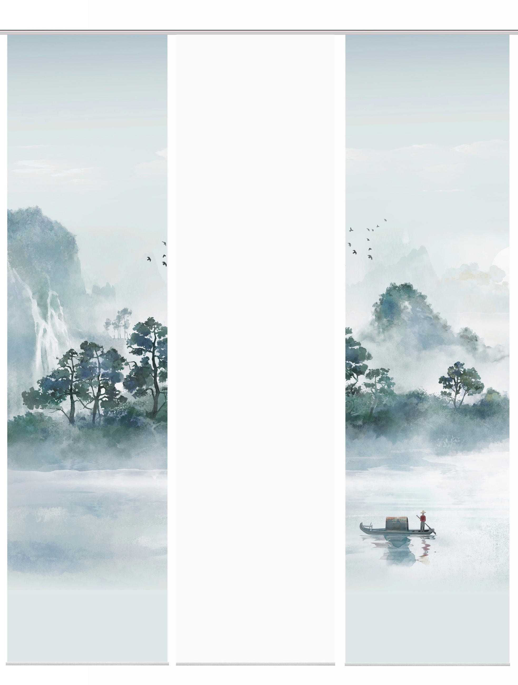 FLÄCHENVORHANG  3 Stück  blickdicht  60/245 cm   - Graublau/Grün, Design, Textil (60/245cm)