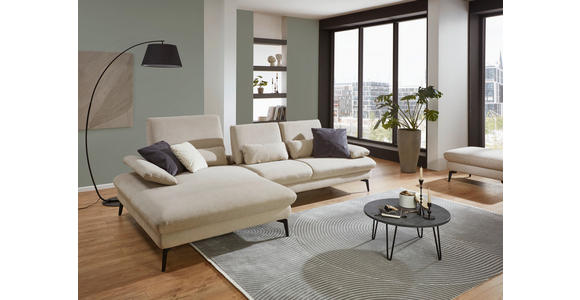 ECKSOFA in Chenille, Mikrofaser Ecru 299/157 cm - Ecru/Schwarz, Design, Textil/Metall (299/157cm) - Dieter Knoll