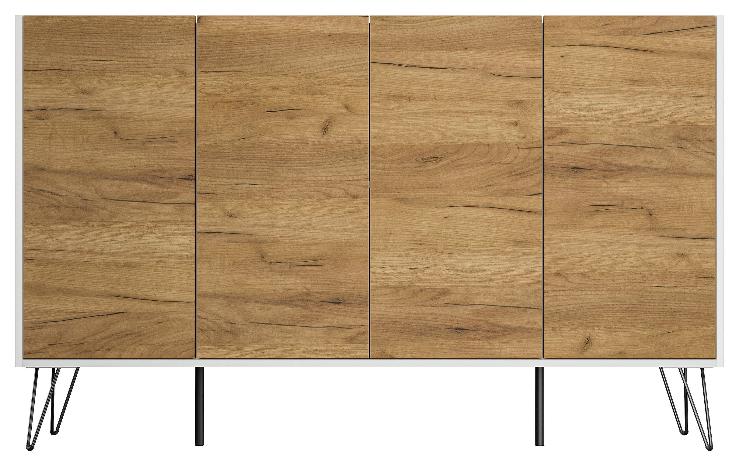 Mid.you Sideboard Posseik Industrial Eiche, Weiß Hochglanz 155x93.6x42 cm