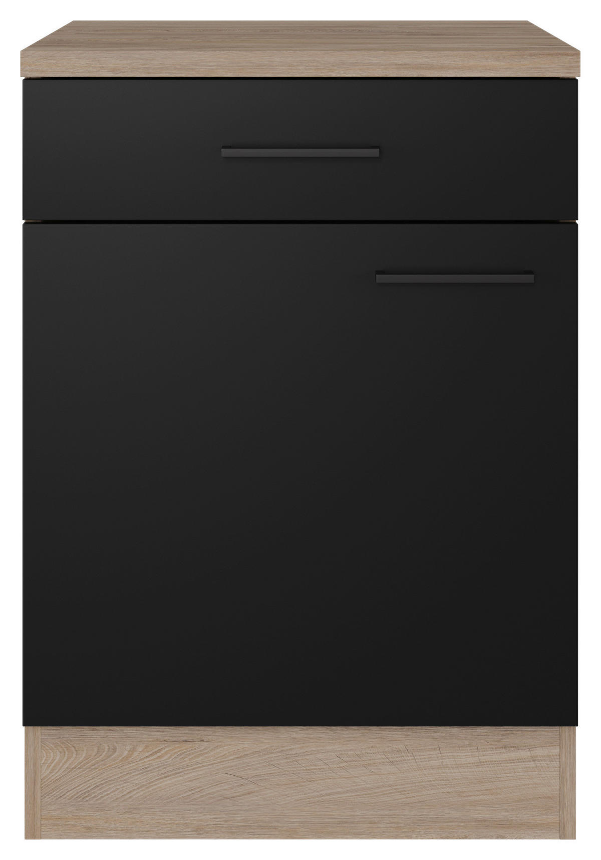 KÜCHENUNTERSCHRANK 60/85/57 cm  in Schwarz, Eichefarben  - Eichefarben/Schwarz, KONVENTIONELL, Holzwerkstoff/Metall (60/85/57cm) - FlexWell