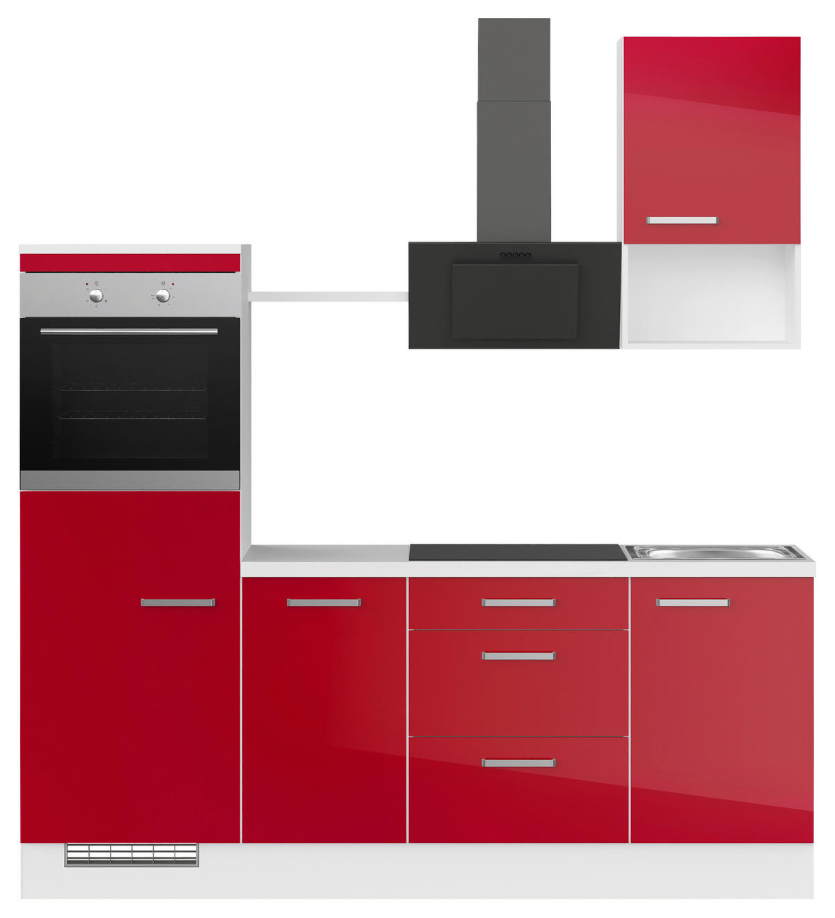 KÜCHENBLOCK 215 cm   in Rot, Weiß  - Edelstahlfarben/Rot, Trend, Holzwerkstoff/Metall (215cm) - Impuls
