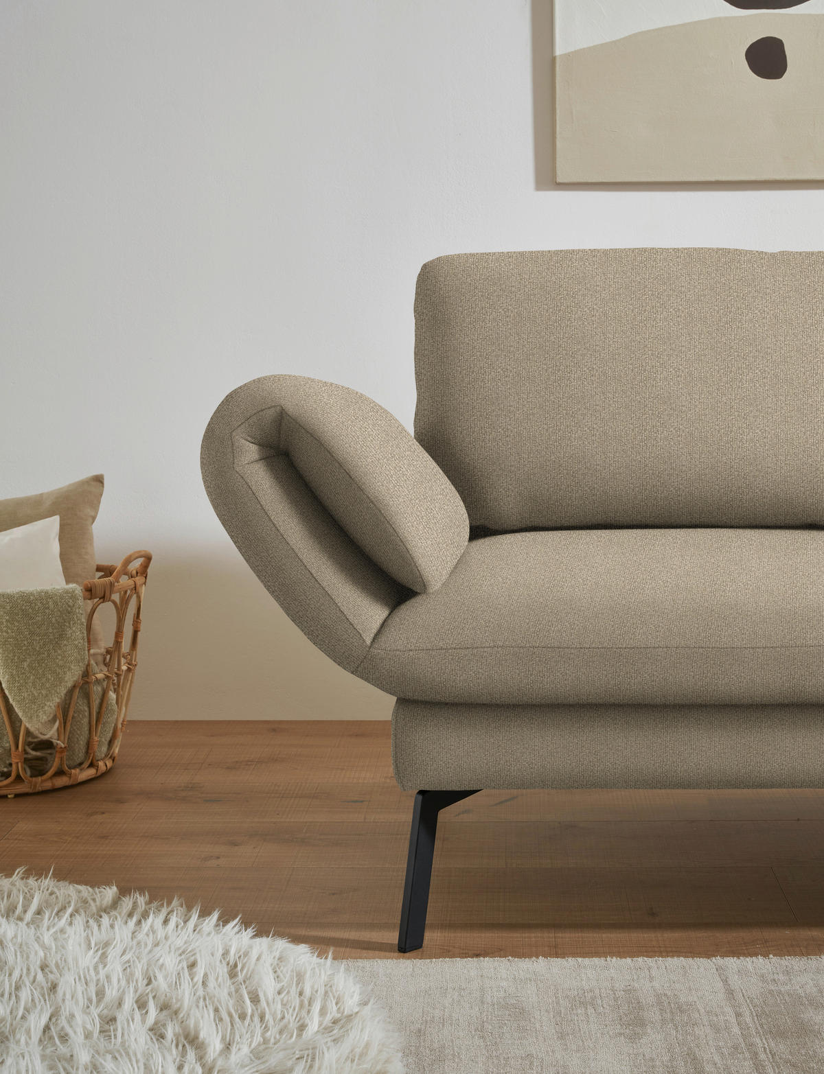 ECKSOFA  in Flachgewebe Hellbraun  255-365/175-224 cm  - Hellbraun/Schwarz, Design, Textil/Metall (255-365/175-224cm) - Dieter Knoll