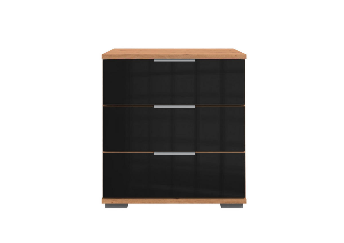 NOĆNI ORMARIĆ crna, boje hrasta   - boje hrasta/crna, Moderno, staklo/drvni materijal (52/58/38cm) - Carryhome