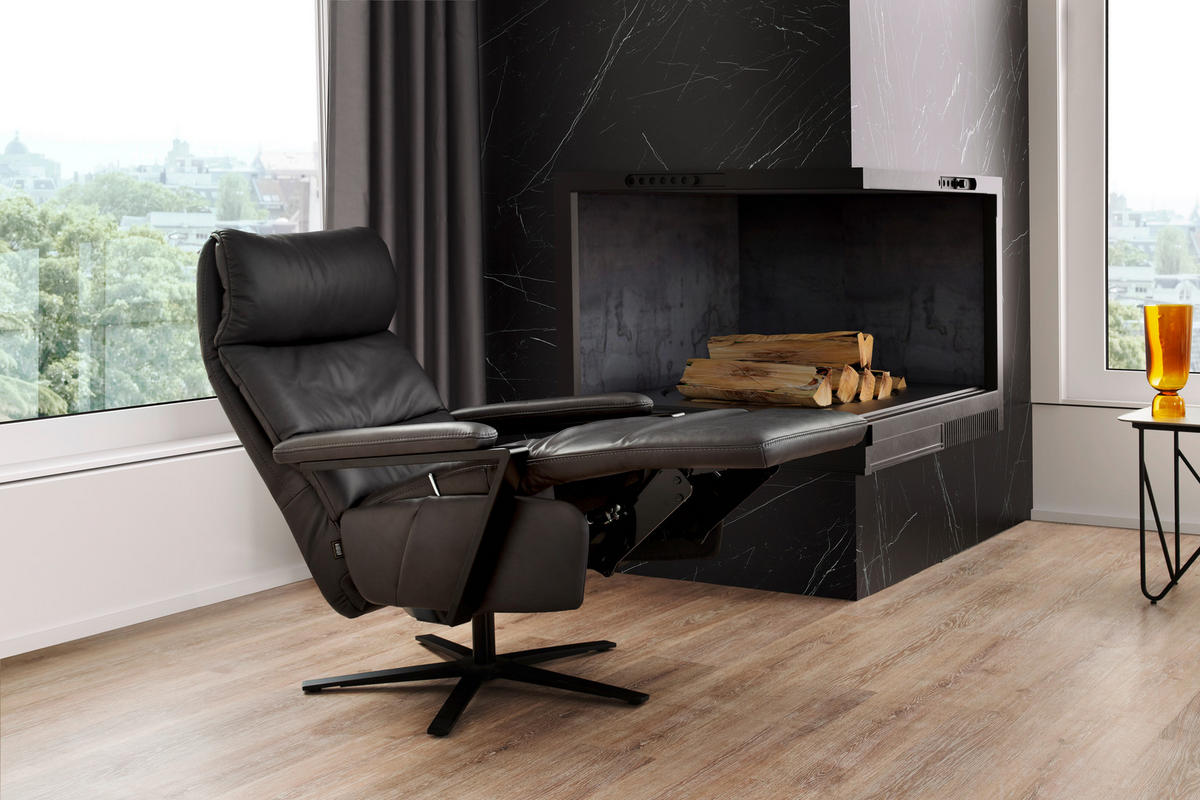FERNSEHSESSEL  mit Relaxfunktion Echtleder Anthrazit  - Anthrazit/Schwarz, Design, Leder/Metall (74/111/85cm) - Schöner Wohnen