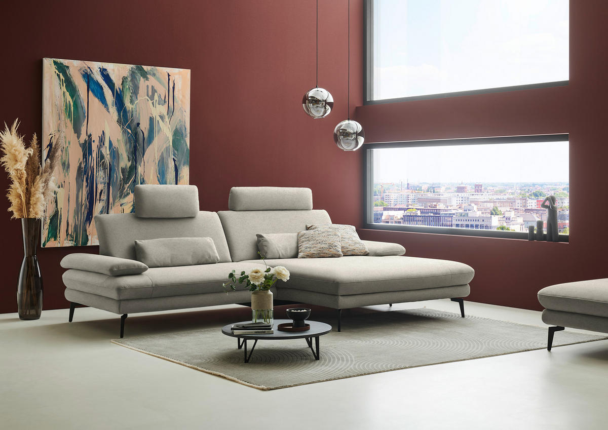 ECKSOFA chenille, tissage à plat grège  - noir/grège, Design, textile/métal (284/180cm) - Dieter Knoll