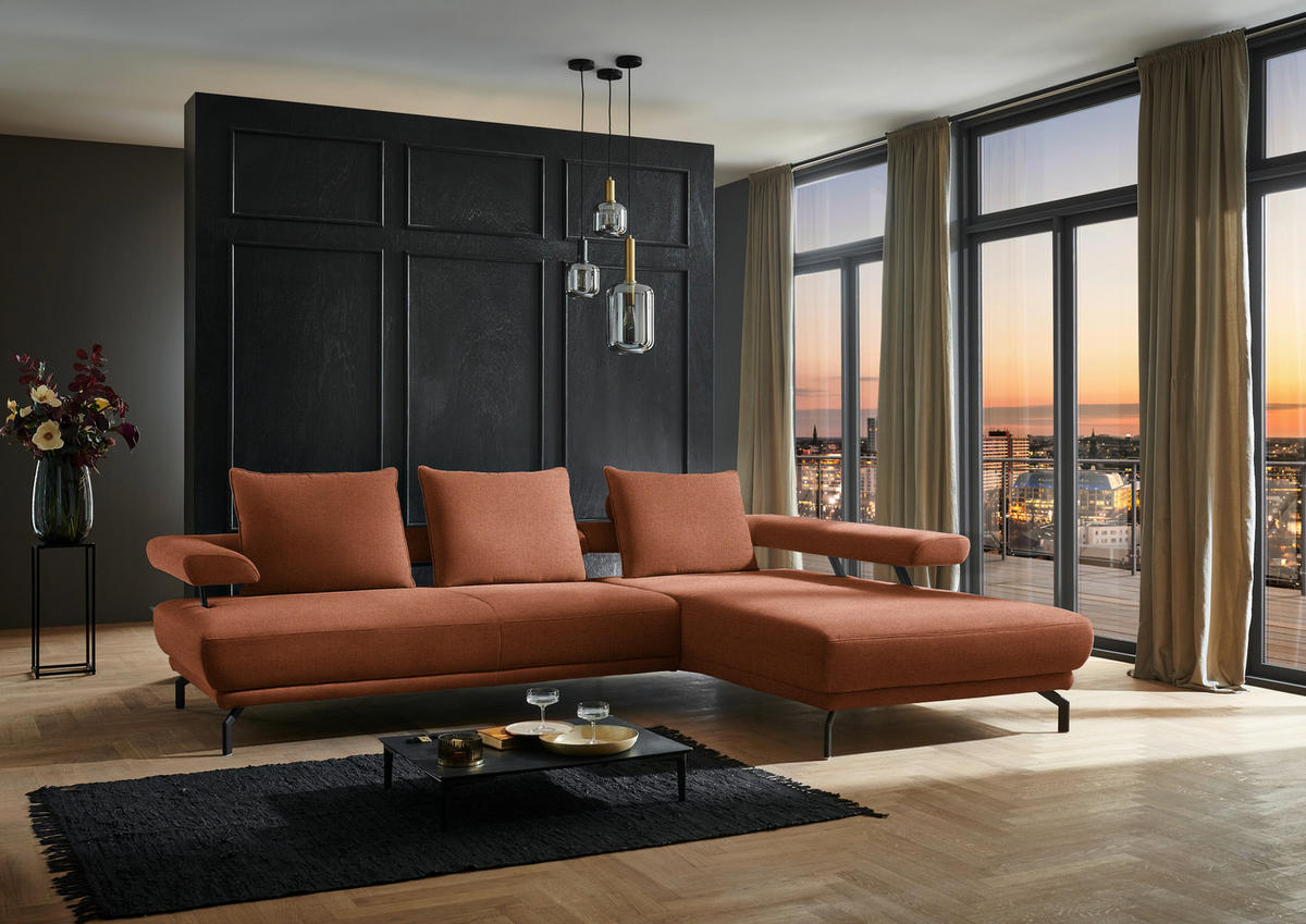 ECKSOFA in Chenille Rostfarben  - Rostfarben/Schwarz, Design, Textil/Metall (305/224cm) - Dieter Knoll