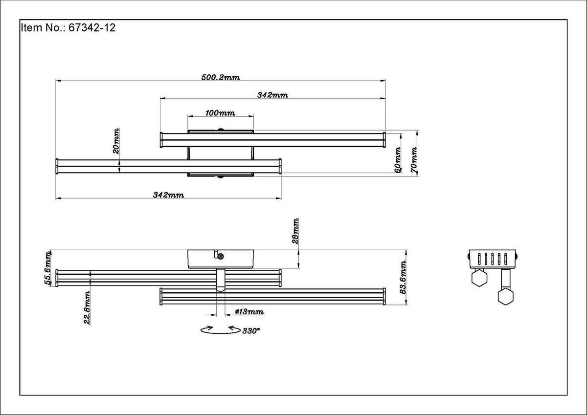 LED-DECKENLEUCHTE    50/7/8,4 cm  - Weiss/Schwarz, Design, Kunststoff (50/7/8,4cm) - Globo