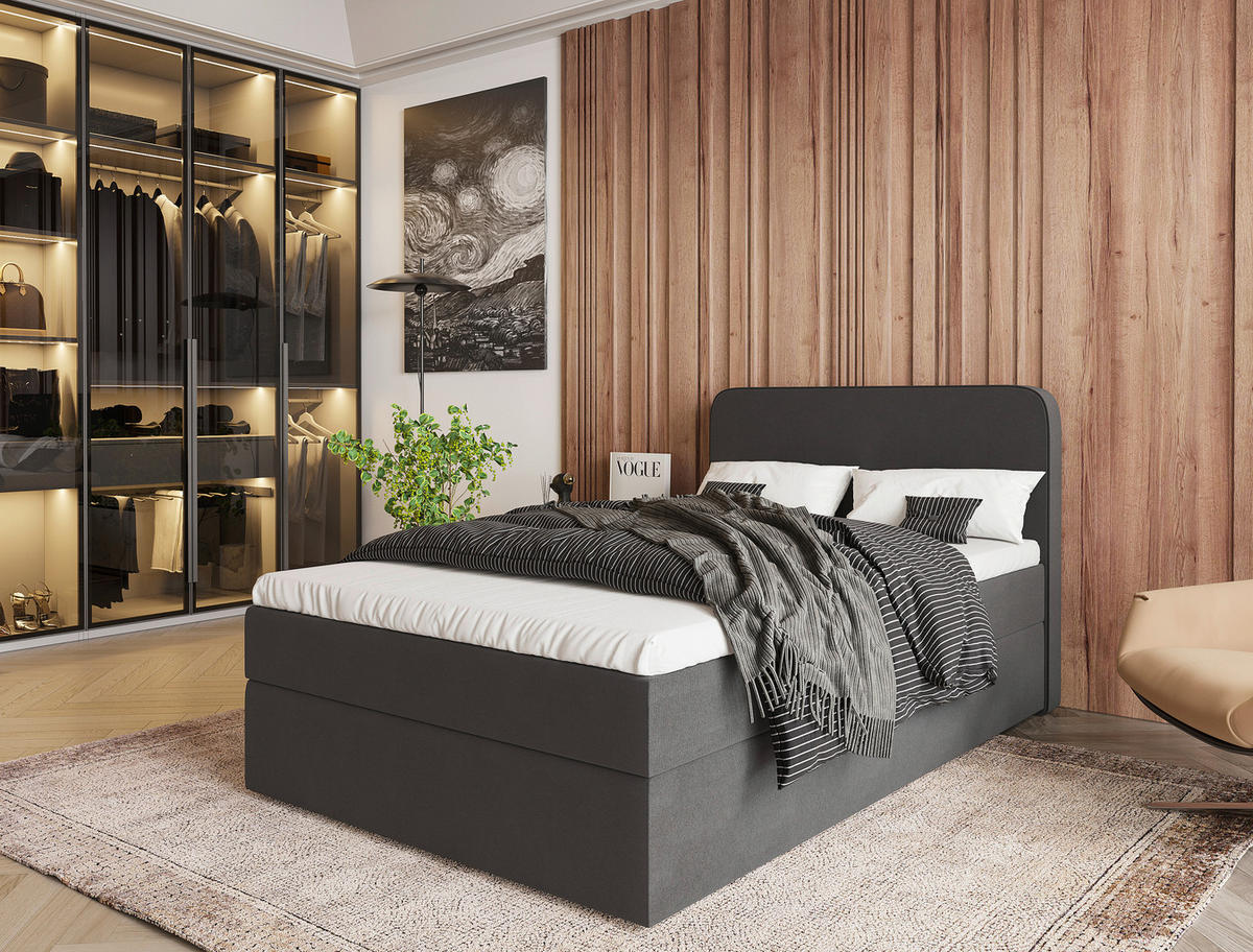 POSTELJA Z VZMETNICO 120 cm   x 200 cm  , tekstil antracit  - črna/naravne barve, Moderno, umetna masa/tekstil (120/200cm) - MID.YOU