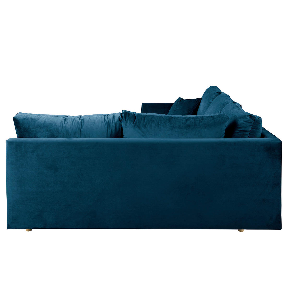 ECKSOFA inkl. Hocker Ariella Blau Samt Rückenkissen, Hocker  - Blau/Naturfarben, Design, Holz/Textil (231/161cm) - Livetastic