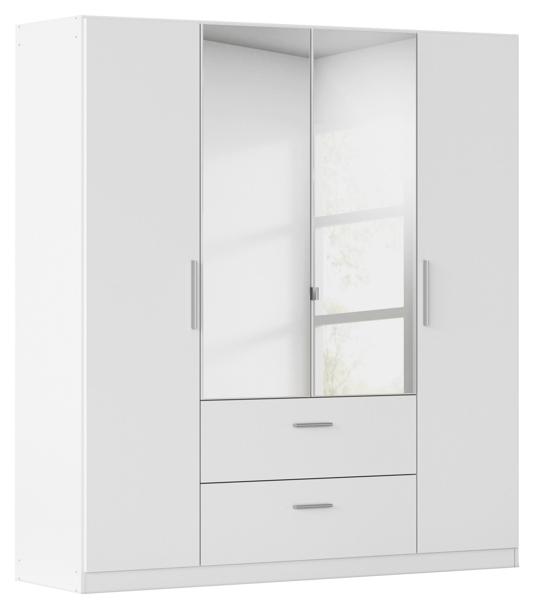 DREHTÜRENSCHRANK 181/197/54 cm,  in Weiß, 4-türig  - Alufarben/Weiß, KONVENTIONELL, Glas/Holzwerkstoff (181/197/54cm) - home24