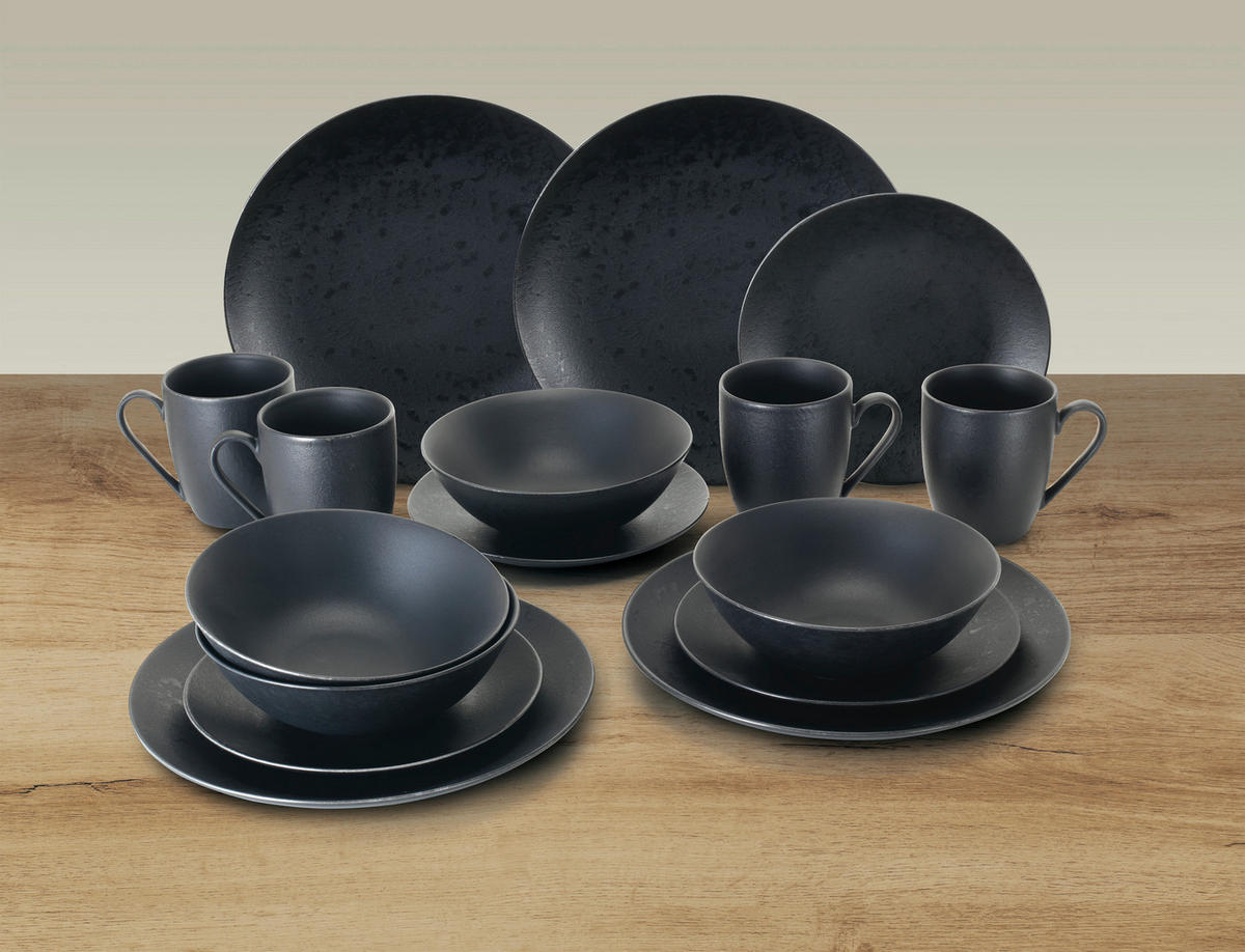 KOMBISERVICE Schwarz ETNA 16-teilig 4 Personen  - Schwarz, Design, Keramik - Van Well
