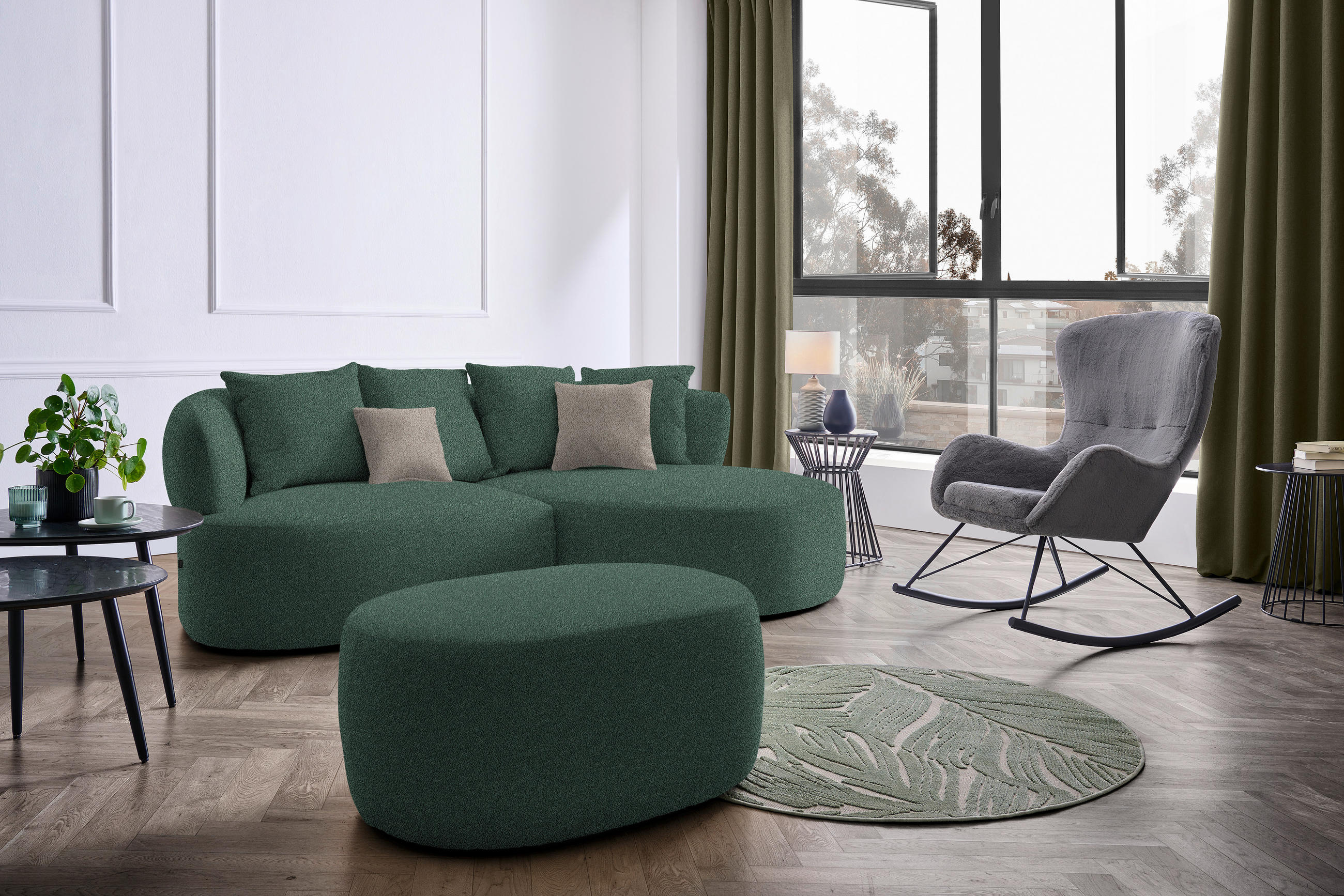ECKSOFA in Plüsch Dunkelgrün  235/166 cm  - Dunkelgrün/Graubraun, MODERN, Kunststoff/Textil (235/166cm) - Hom`in
