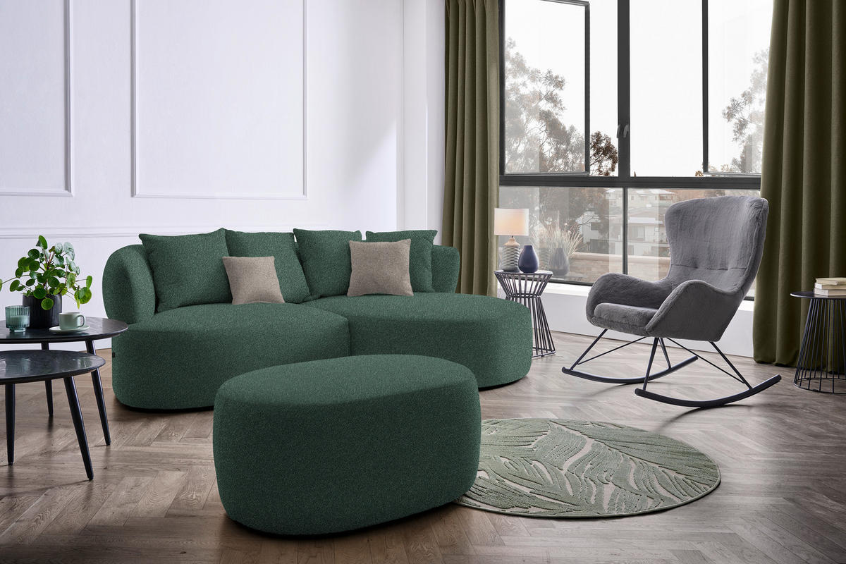 ECKSOFA in Plüsch Dunkelgrün  235/166 cm  - Dunkelgrün/Graubraun, MODERN, Kunststoff/Textil (235/166cm) - Hom`in