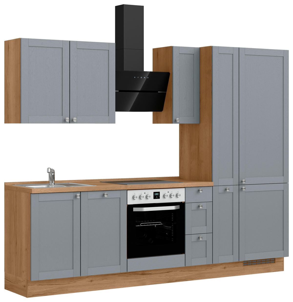 KÜCHENBLOCK Frame 270 cm  in Eichefarben, Blaugrau  - Edelstahlfarben/Eichefarben, MODERN, Holzwerkstoff/Metall (270cm) - Nobilia