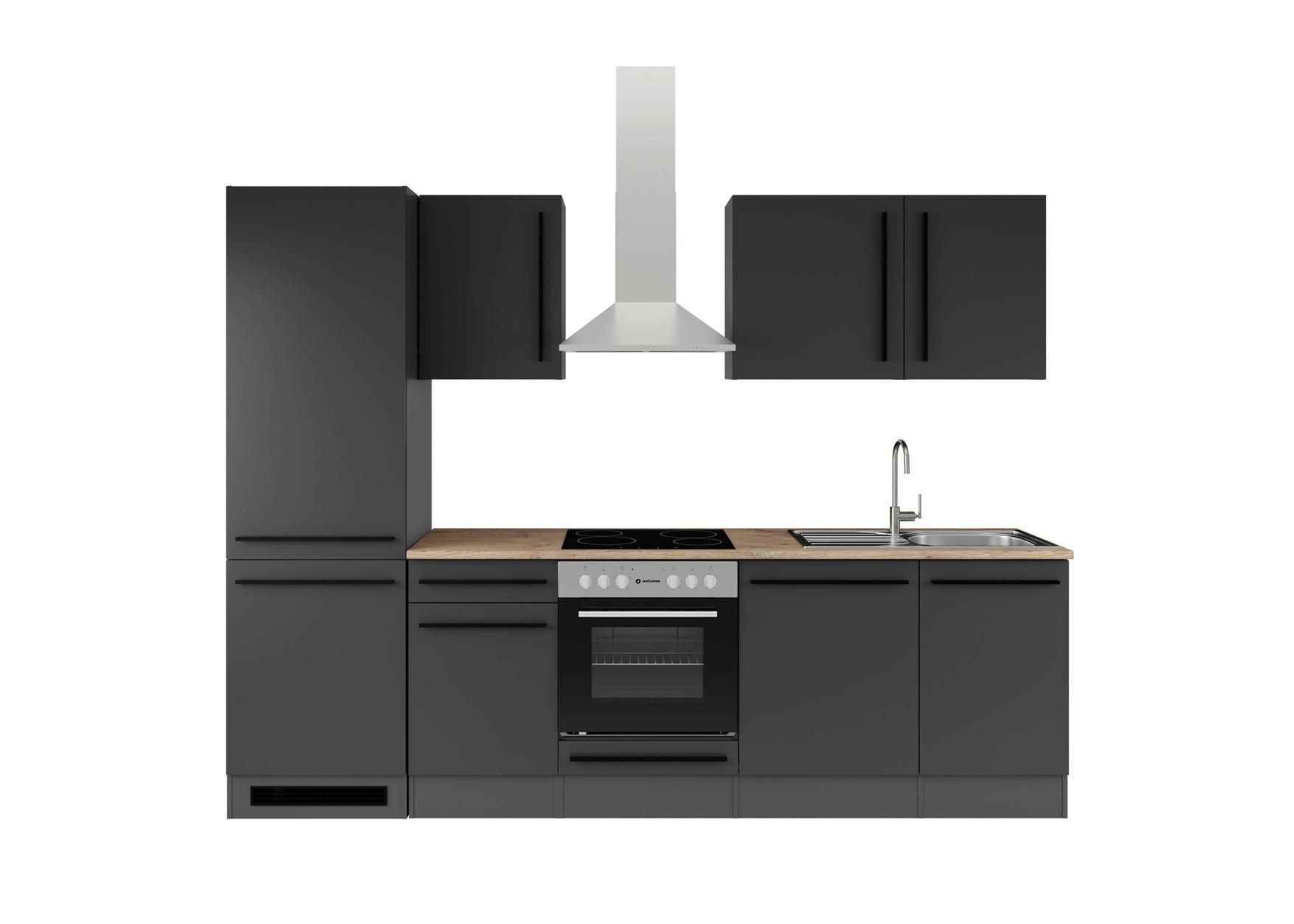 KÜCHENBLOCK 280 cm  in Schwarz  - Eichefarben/Anthrazit, LIFESTYLE, Holzwerkstoff/Kunststoff (280cm) - P & B
