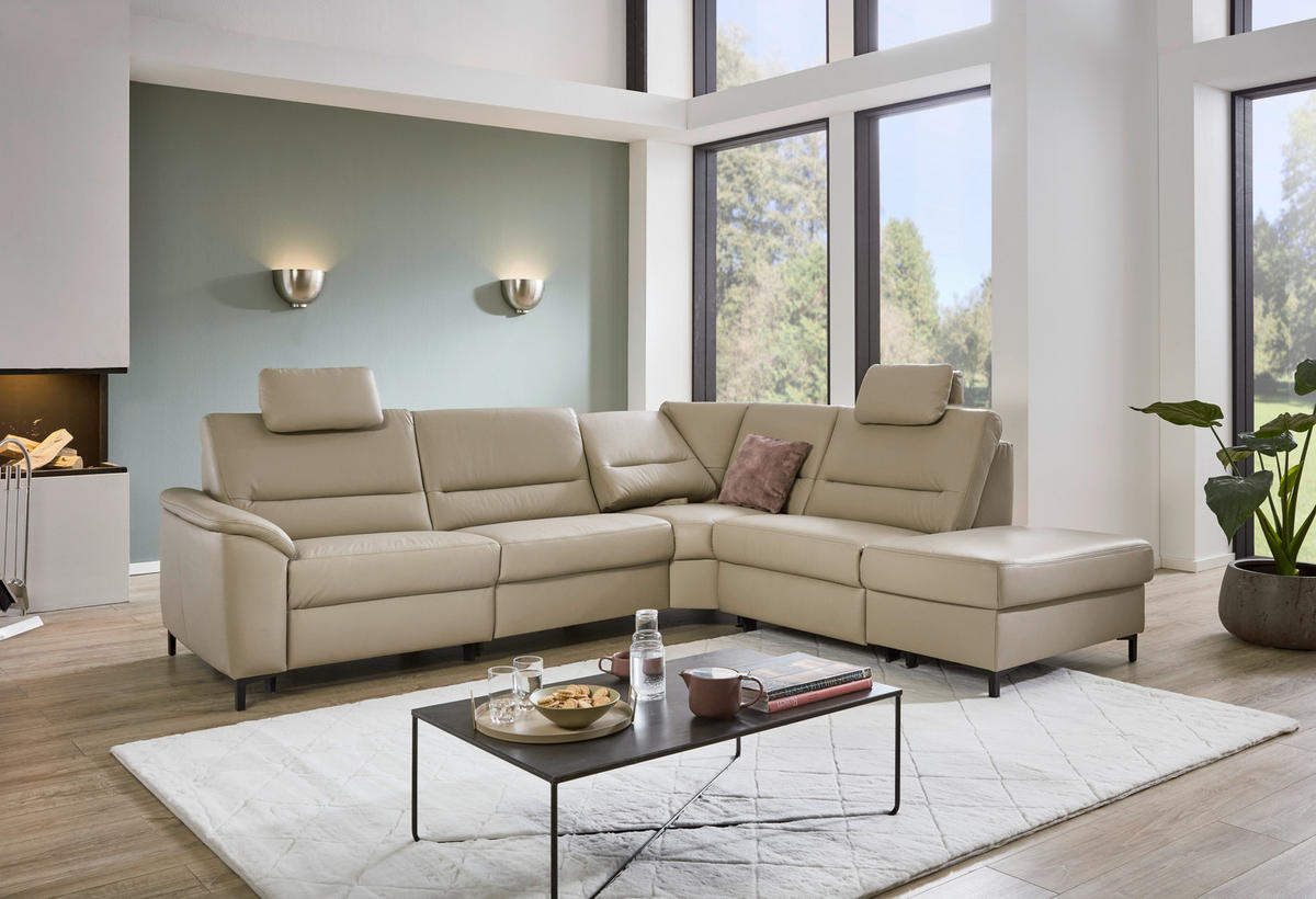 ECKSOFA in Echtleder Perlmutt  - Perlmutt/Schwarz, Konventionell, Leder/Metall (290/247cm) - Beldomo Premium