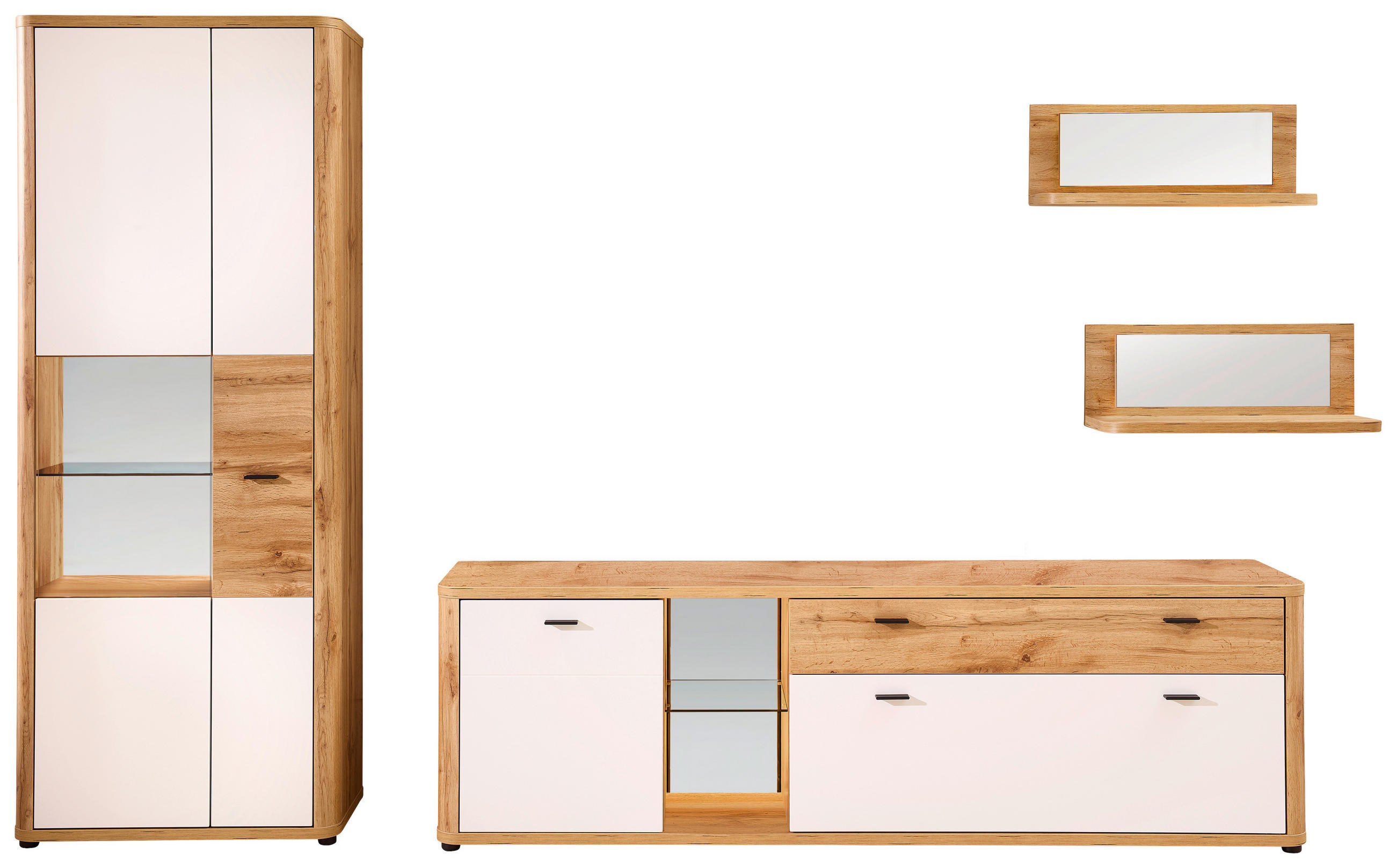 WOHNWAND 4-teilig  in Weiß, Eiche Wotan   - Anthrazit/Eiche Wotan, MODERN, Glas/Holzwerkstoff (335/204cm) - Stylife