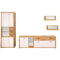 WOHNWAND 4-teilig  in Weiß, Eiche Wotan   - Anthrazit/Eiche Wotan, MODERN, Glas/Holzwerkstoff (335/204cm) - Stylife