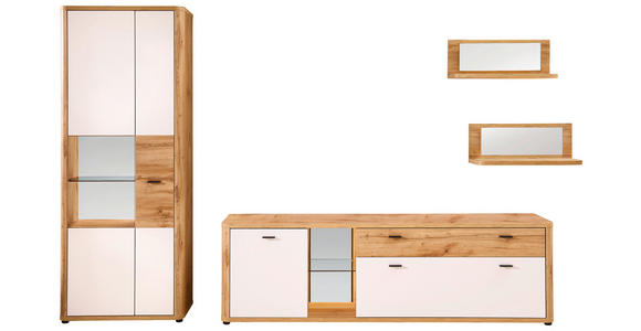 WOHNWAND 4-teilig  in Weiß, Eiche Wotan  335/204/39 cm  - Anthrazit/Eiche Wotan, MODERN, Glas/Holzwerkstoff (335/204/39cm) - Xora