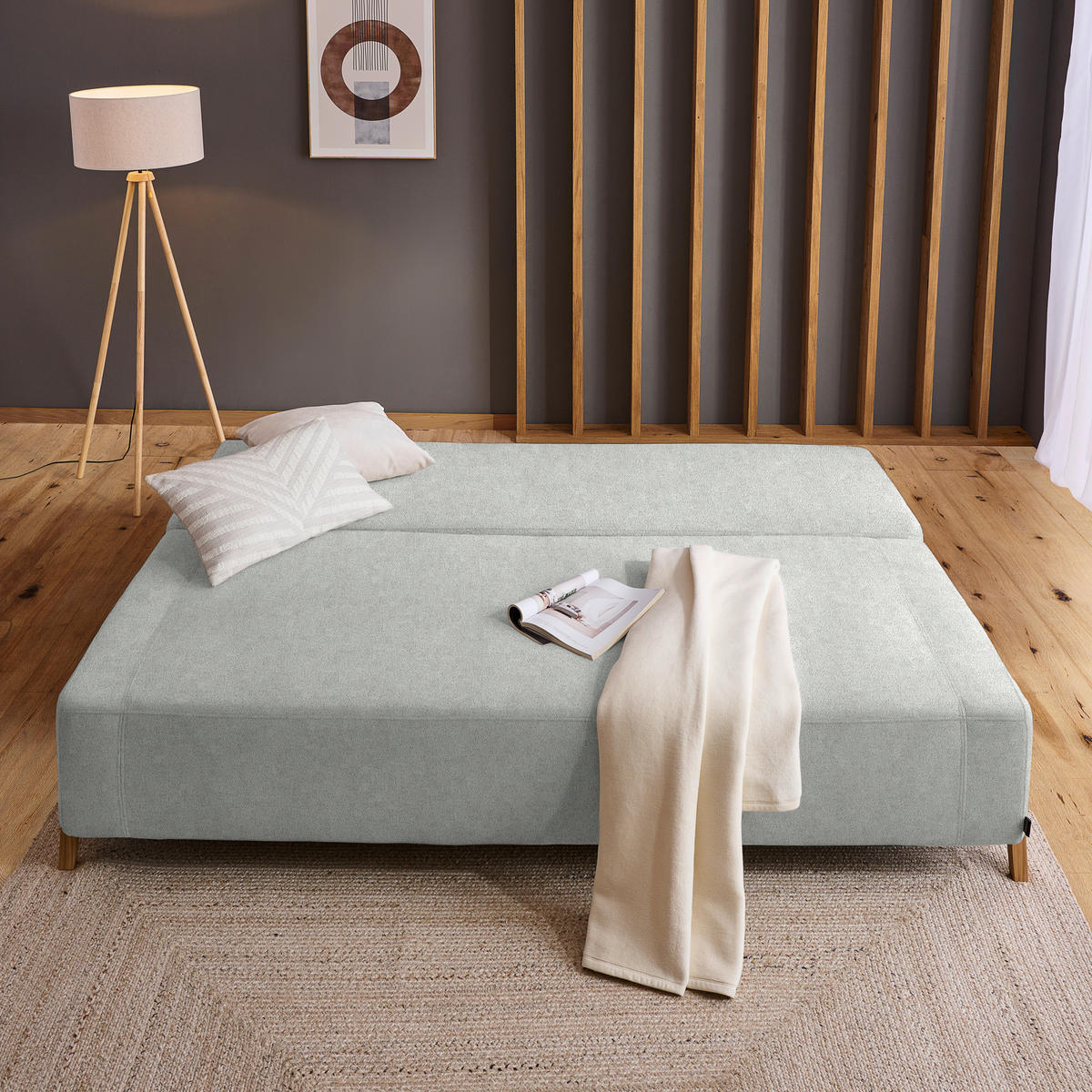 SCHLAFSOFA in Textil Hellgrau  - Hellgrau/Naturfarben, Design, Holz/Textil (211/88/102cm) - Niels Andersson
