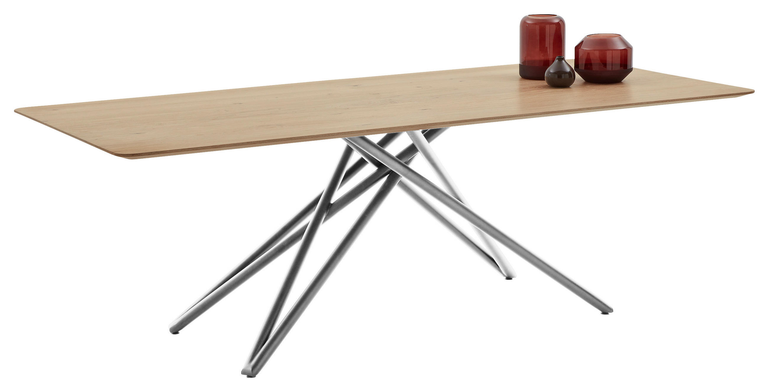ESSTISCH Asteiche massiv rechteckig Eichefarben, Edelstahlfarben  - Edelstahlfarben/Eichefarben, Design, Holz/Metall (200/100/76cm) - Musterring
