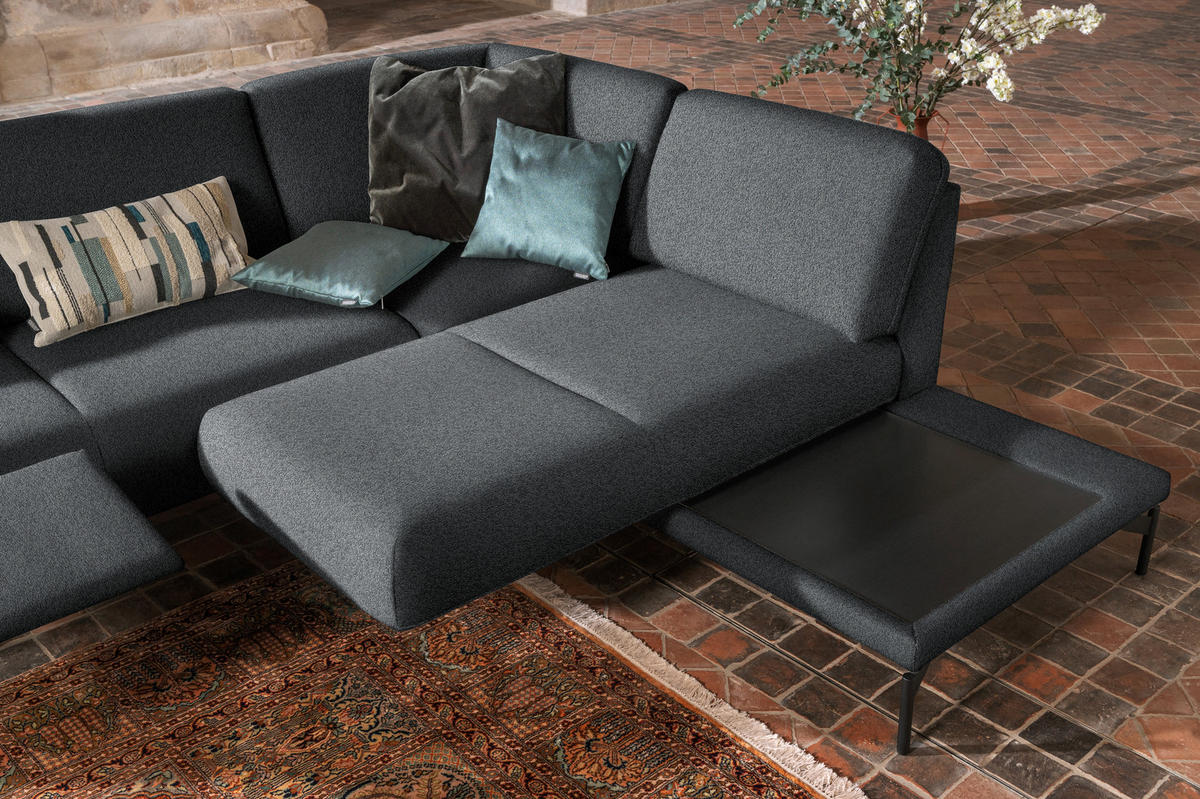 ECKSOFA in Flachgewebe, Struktur Grau  - Anthrazit/Grau, Design, Textil/Metall (254/230cm) - Johann Jakob