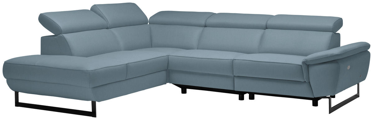 ECKSOFA Blaugrau Echtleder  - Blaugrau/Schwarz, Design, Leder/Metall (225/281cm) - Celina Home