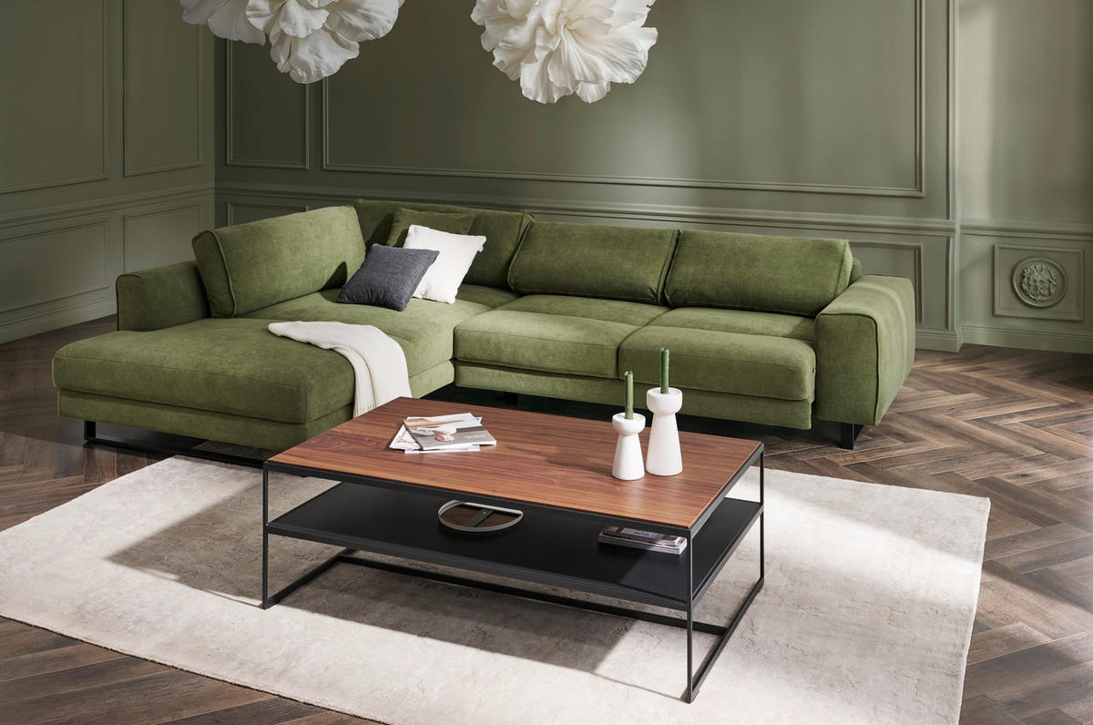 ECKSOFA Cord Olivgrün  - Schwarz/Olivgrün, Design, Textil/Metall (211/314cm) - Sedda