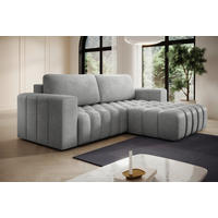 ECKSOFA BONETT in Samt Hellgrau  250/175 cm  - Hellgrau/Schwarz, Design, Kunststoff/Textil (250/175cm) - MID.YOU