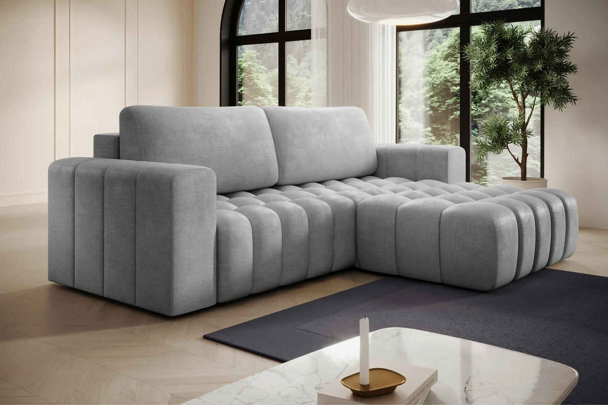 ECKSOFA BONETT in Samt Hellgrau  250/175 cm  - Hellgrau/Schwarz, Design, Kunststoff/Textil (250/175cm) - MID.YOU