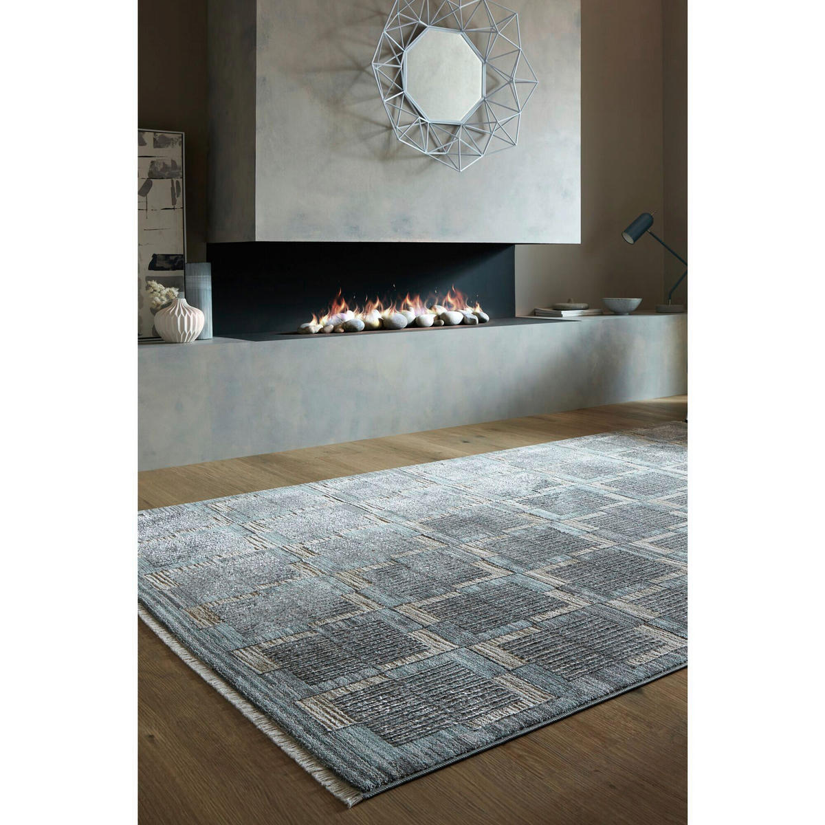 WEBTEPPICH 80/155 cm EVELYN BLOCKS Grau  - Grau, KONVENTIONELL, Kunststoff/Textil (80/155cm)