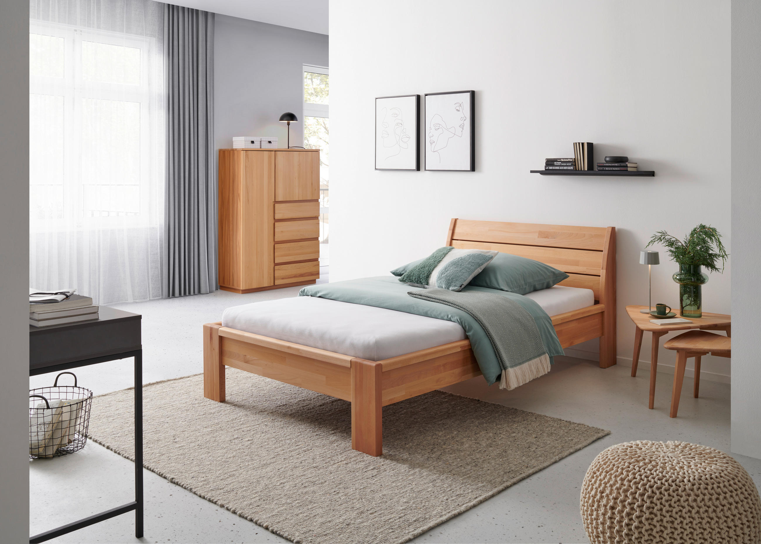 BETT 120/200 cm  in Kernbuche  - Kernbuche, MODERN, Holz (120/200cm) - MID.YOU