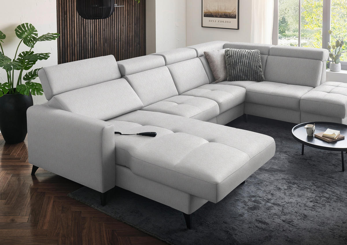 WOHNLANDSCHAFT Beldomo System in Flachgewebe Naturfarben  - Schwarz/Naturfarben, KONVENTIONELL, Textil/Metall (174/333/215cm) - Beldomo System