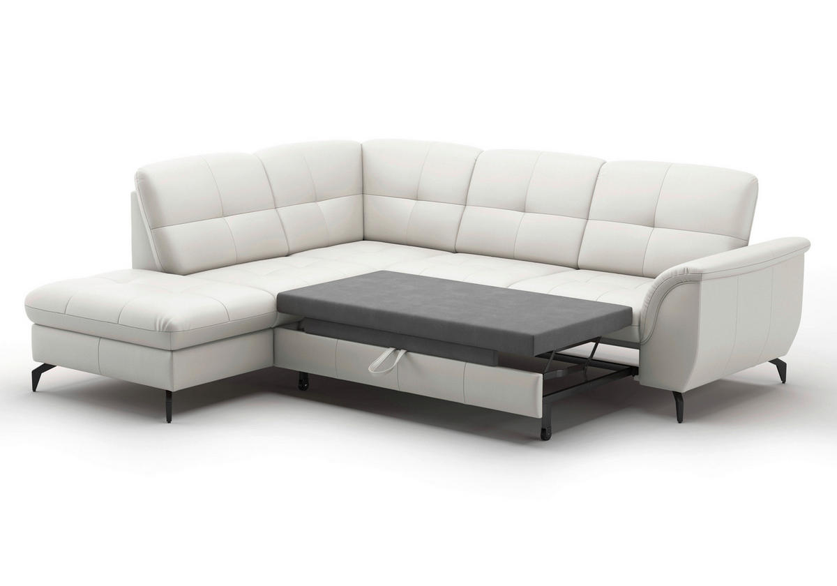 ECKSOFA in Vliesstoff Kombination Echtleder/Stoff Weiß  212/244 cm  - Schwarz/Weiß, MODERN, Leder/Textil (212/244cm) - Sit & More