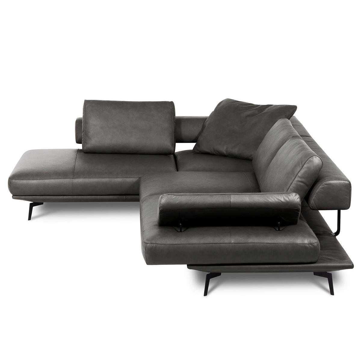 ECKSOFA Anthrazit Echtleder  - Anthrazit/Schwarz, Design, Leder/Metall (237/306cm) - Livetastic