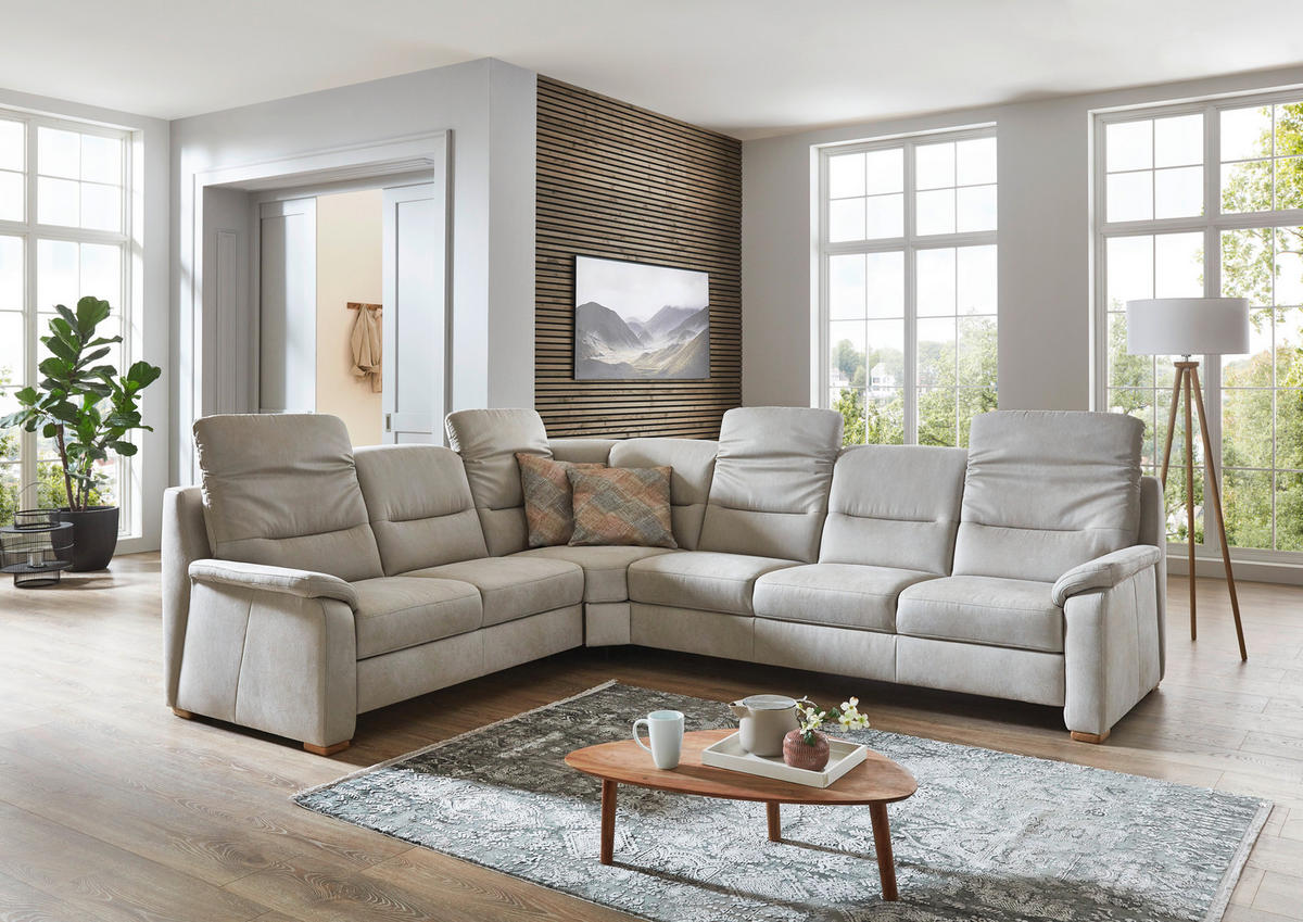 ECKSOFA Mikrofaser Hellgrau  - Eiche Bianco/Hellgrau, Konventionell, Holz/Textil (245/303cm) - Beldomo Comfort