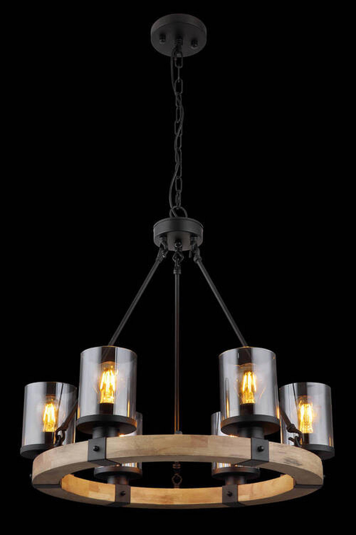 HÄNGELEUCHTE 59/98 cm    - Dunkelbraun/Schwarz, Natur, Glas/Holz (59/98cm) - Globo
