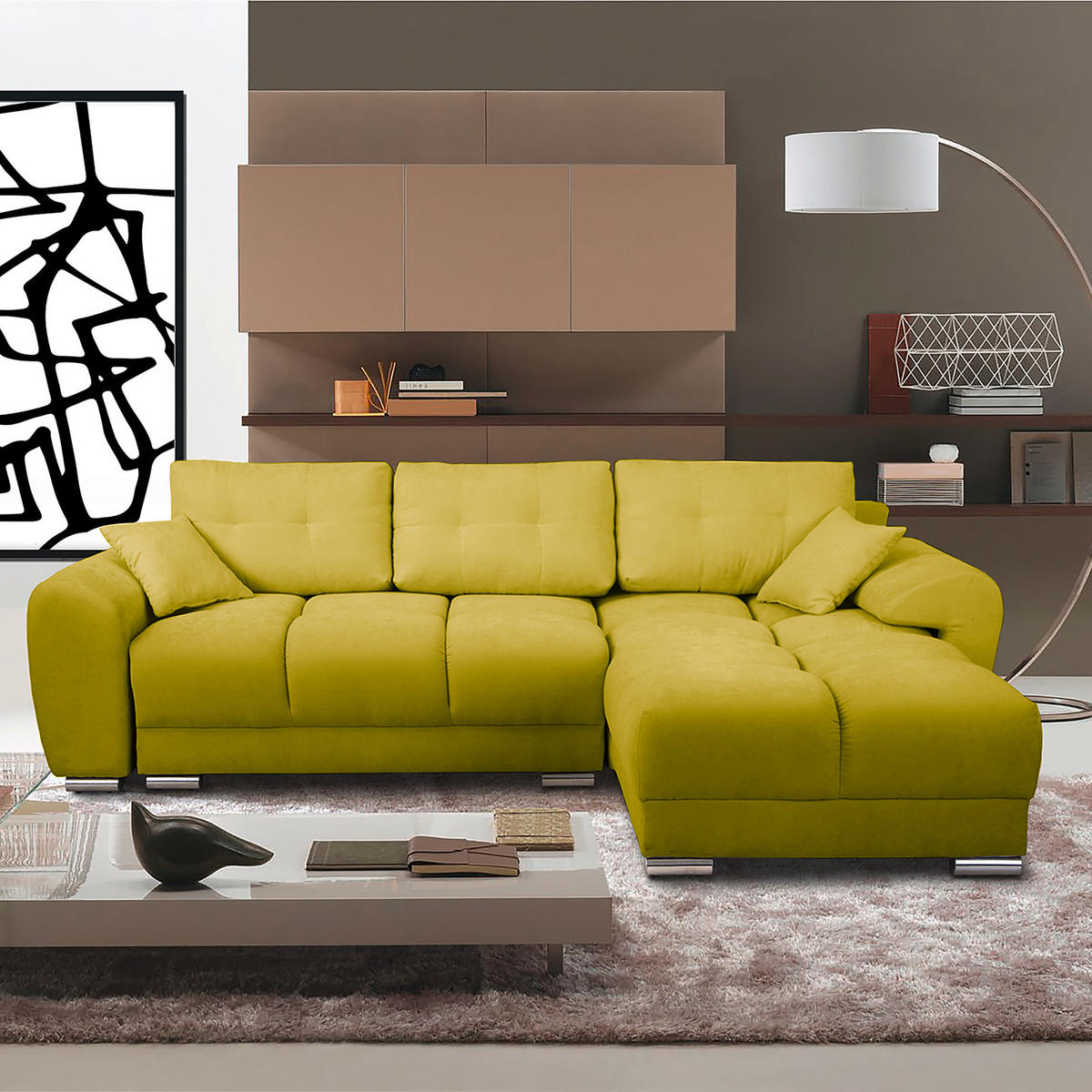 ECKSOFA in Mikrofaser Grün  - Silberfarben/Grün, Design, Textil/Metall (256/175cm) - Livetastic