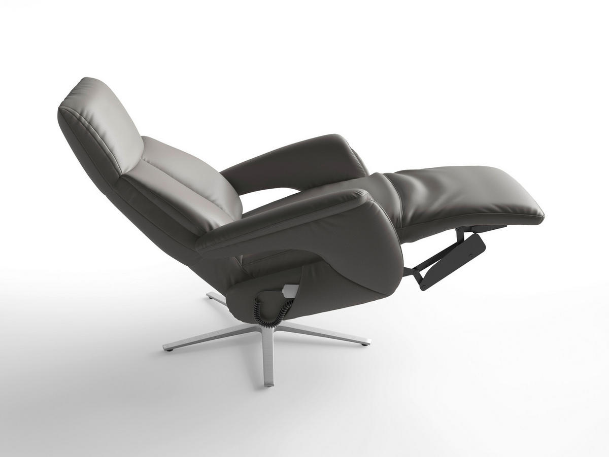 RELAXSESSEL TV LAZY E XS1 Echtleder Kopfteilverstellung, Rücken echt    - Silberfarben/Mokka, Basics, Leder/Metall (75/110/85cm) - Sit & More