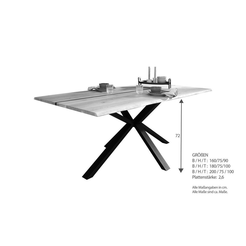 Thumbnail - Livetastic Esstisch Epoxidharz, Braun, Holz, Wildeiche, massiv, rechteckig, Sternfuß, 100x75x200 cm, Esszimmer, Tische, ...